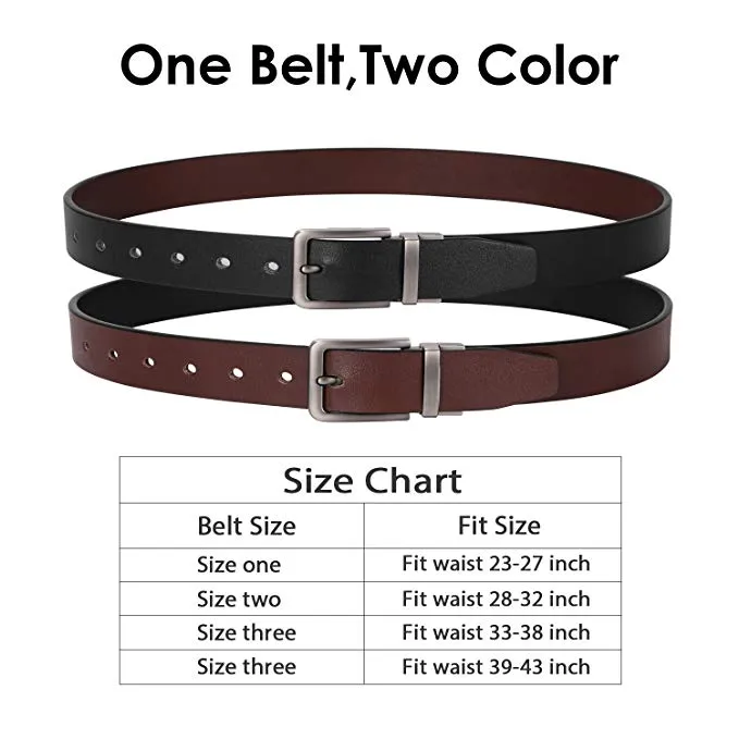 JASGOOD Women Leather Reversible Belt, Ladies Belt for Jeans with Rotated Buckle with Nice Gift Box