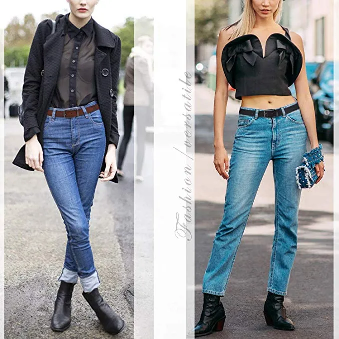 JASGOOD Women Leather Reversible Belt, Ladies Belt for Jeans with Rotated Buckle with Nice Gift Box