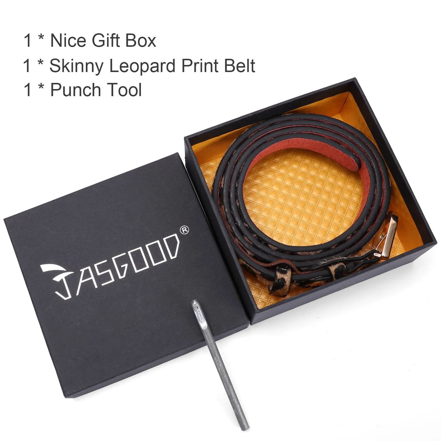 JASGOOD Women Leopard Skinny Belt Animal Print Belt for Ladies Jeans Dress Waist Belt with Alloy Buckle 0.79 Wide