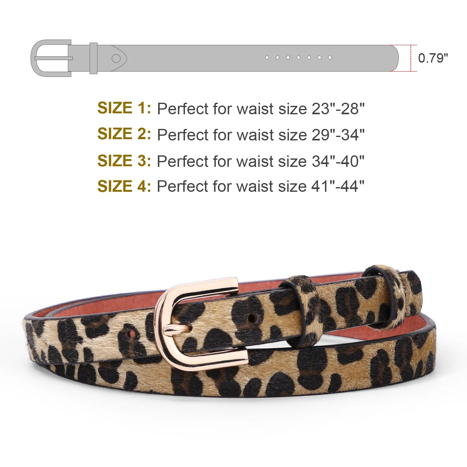 JASGOOD Women Leopard Skinny Belt Animal Print Belt for Ladies Jeans Dress Waist Belt with Alloy Buckle 0.79 Wide