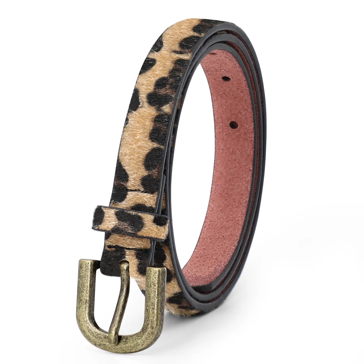 JASGOOD Women Leopard Skinny Belt Animal Print Belt for Ladies Jeans Dress Waist Belt with Alloy Buckle 0.79 Wide