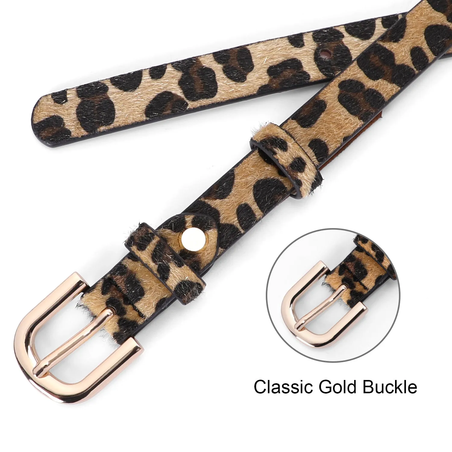 JASGOOD Women Leopard Skinny Belt Animal Print Belt for Ladies Jeans Dress Waist Belt with Alloy Buckle 0.79 Wide