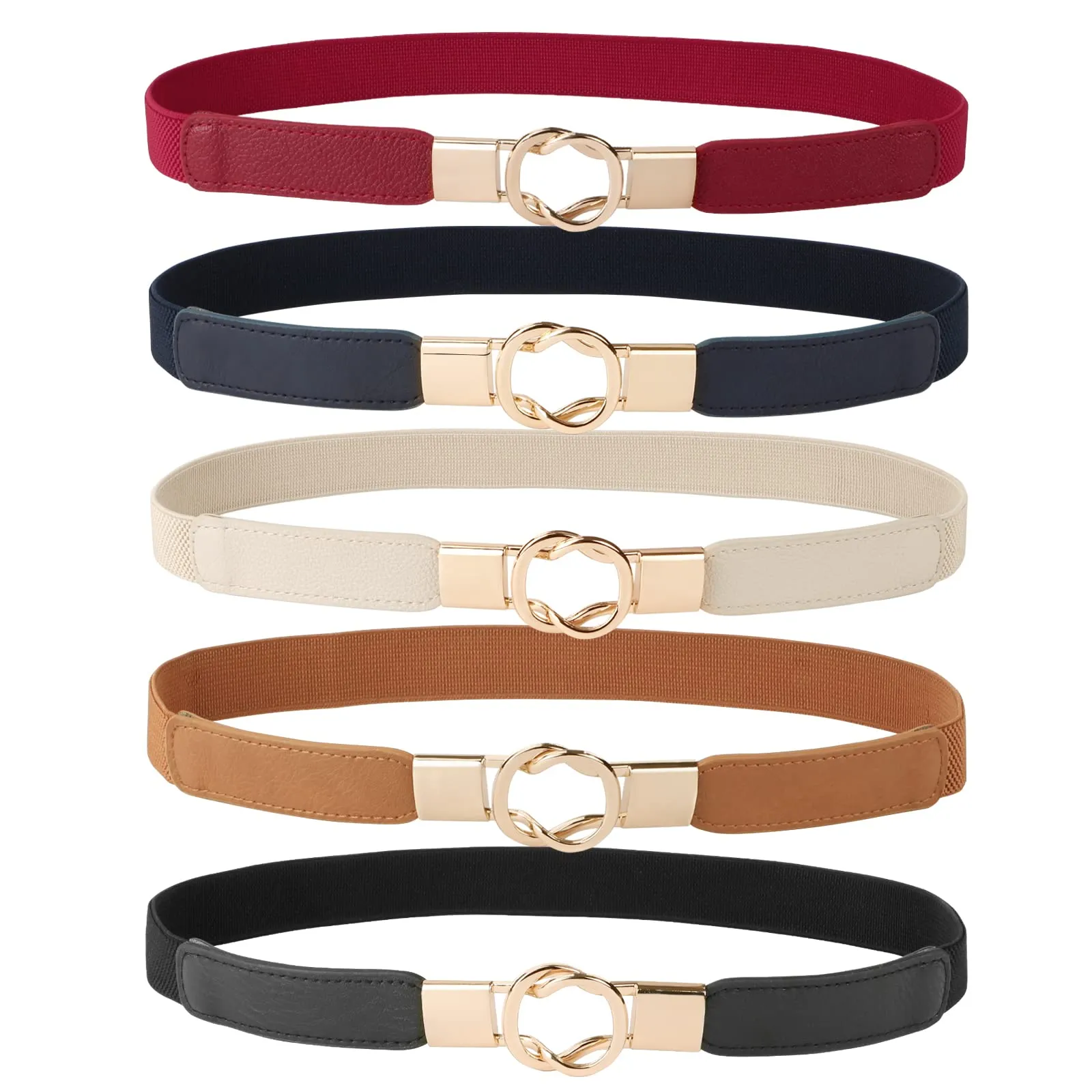 JASGOOD Women Retro Elastic Stretchy Skinny Waist Belt with Metal Gold Buckle