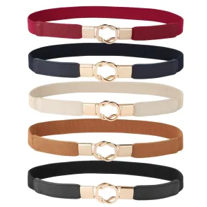 JASGOOD Women Retro Elastic Stretchy Skinny Waist Belt with Metal Gold Buckle