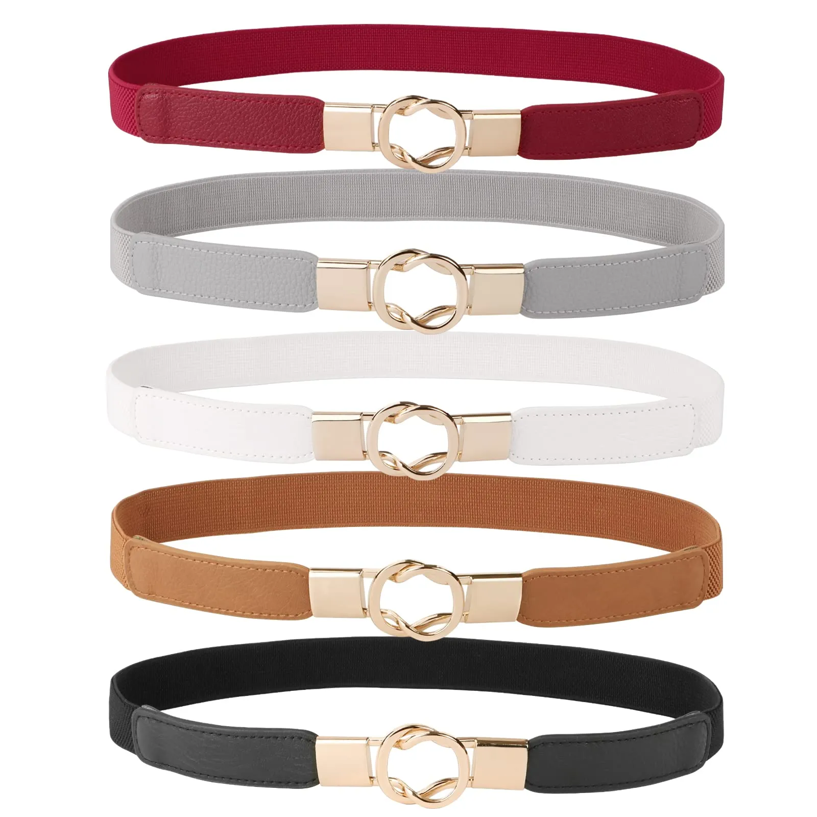 JASGOOD Women Retro Elastic Stretchy Skinny Waist Belt with Metal Gold Buckle