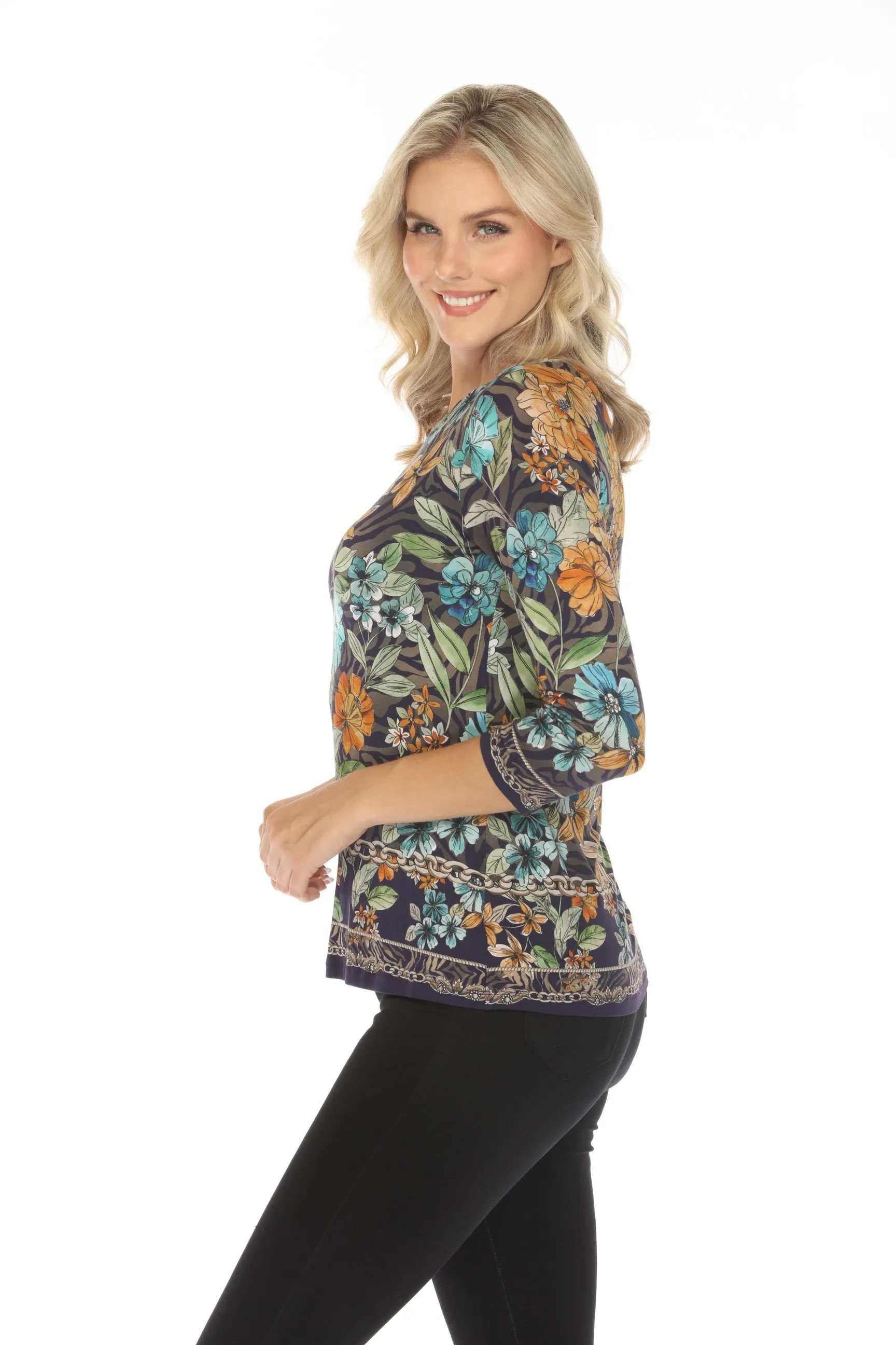 Johnny Was The Janie Favorite 3/4 Sleeve Crew Neck Tee T10324 Boho Chic