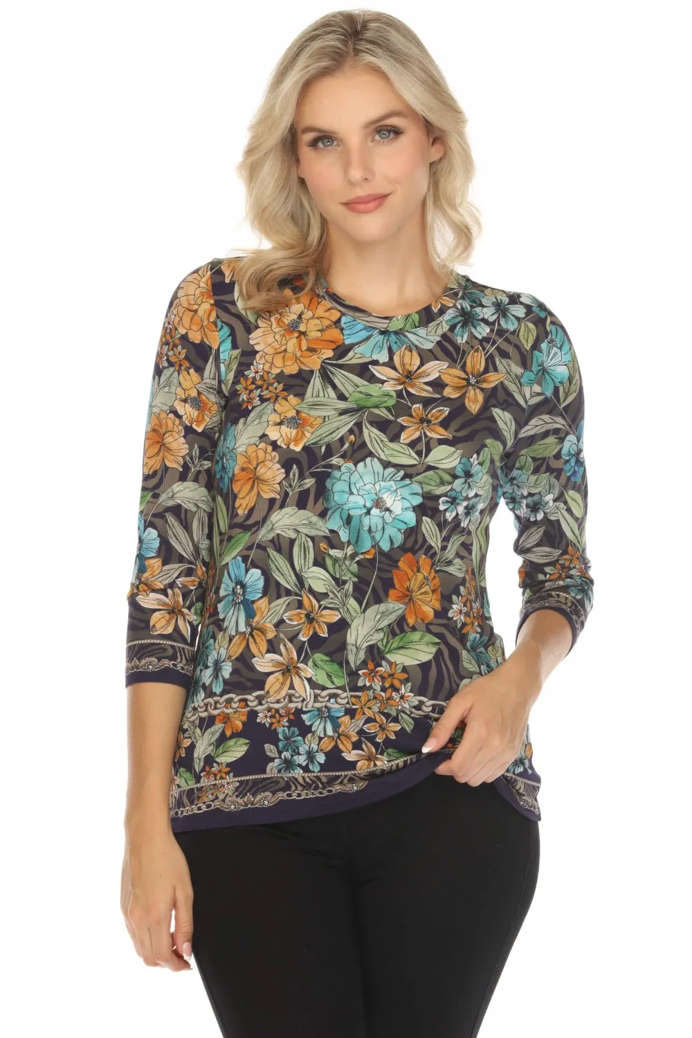 Johnny Was The Janie Favorite 3/4 Sleeve Crew Neck Tee T10324 Boho Chic
