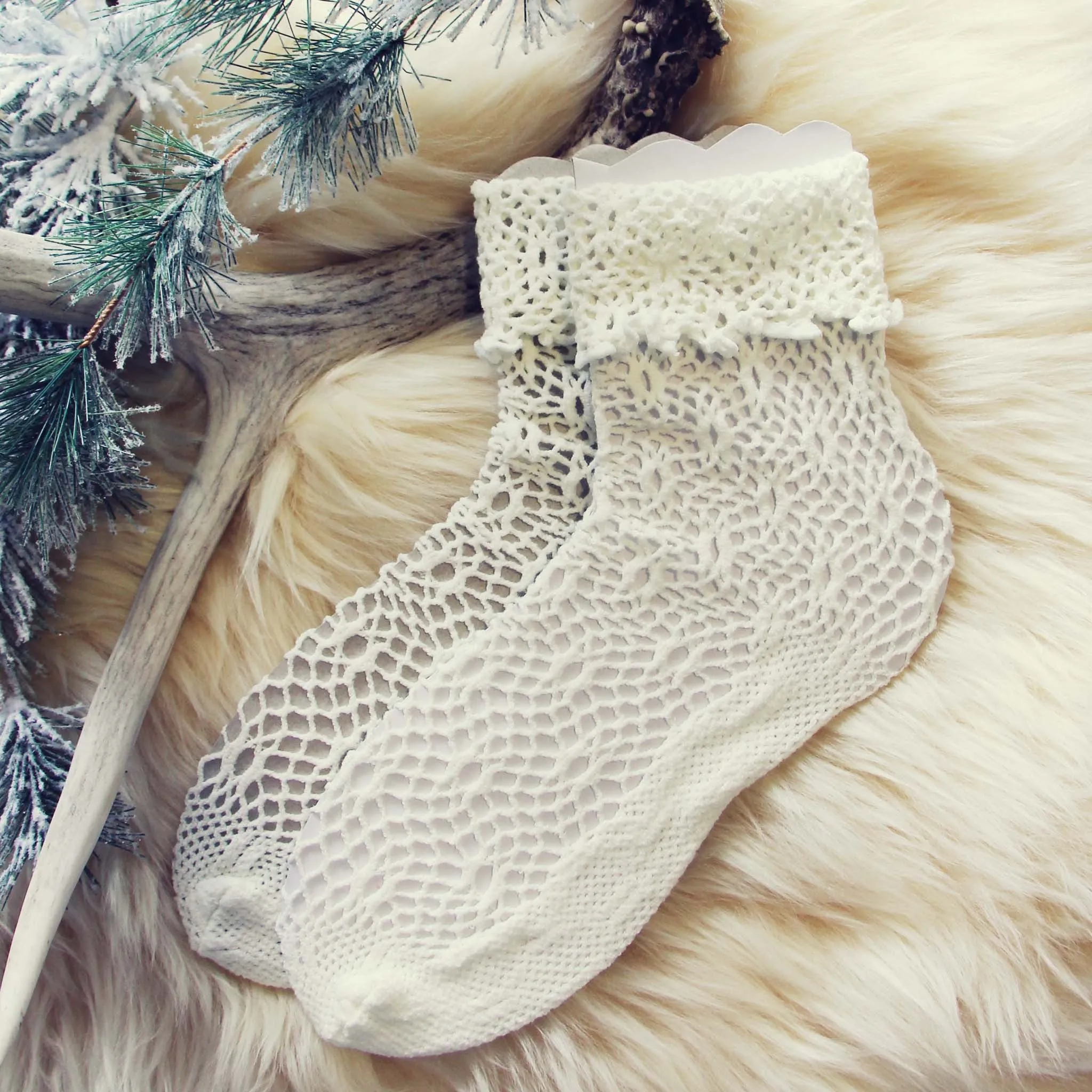 Lace & Snow Socks in Winter