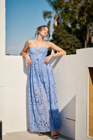 Lace Maxi Spaghetti Strap Dress with Belt