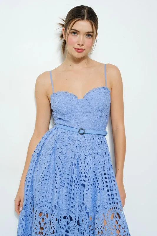 Lace Maxi Spaghetti Strap Dress with Belt