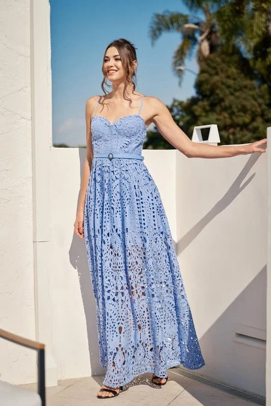Lace Maxi Spaghetti Strap Dress with Belt