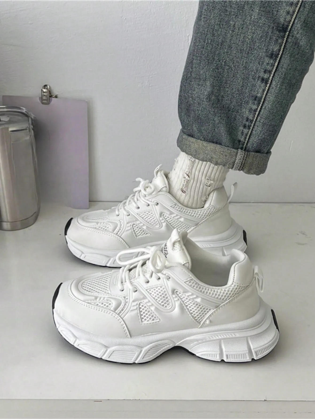 Lace-Up Design Thick-Soled Breathable Sneakers