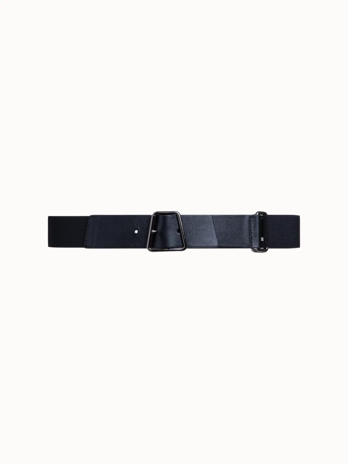 Leather and Elastic Belt with Trapezoid Buckle