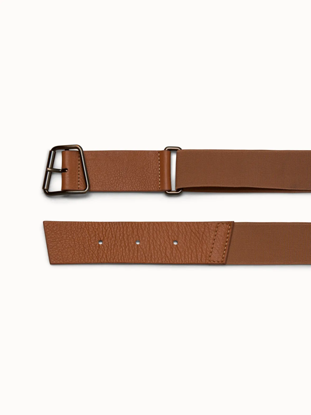 Leather and Elastic Belt with Trapezoid Buckle