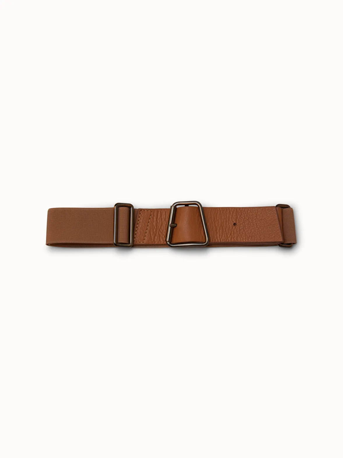 Leather and Elastic Belt with Trapezoid Buckle