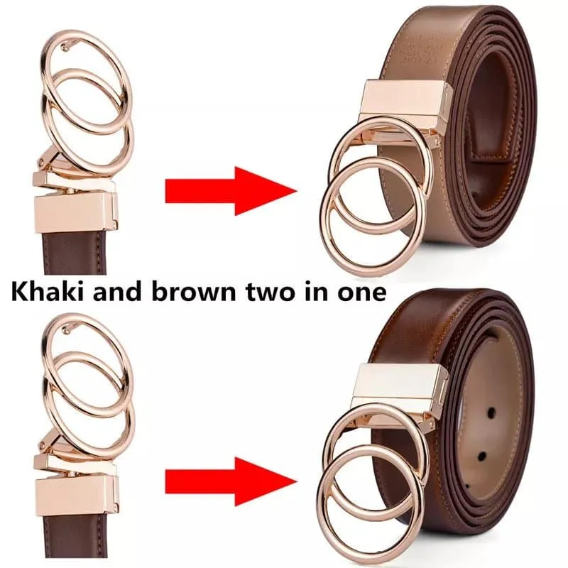 Leather Reversible Belt: Elegant Two-in-One Accessory for Women
