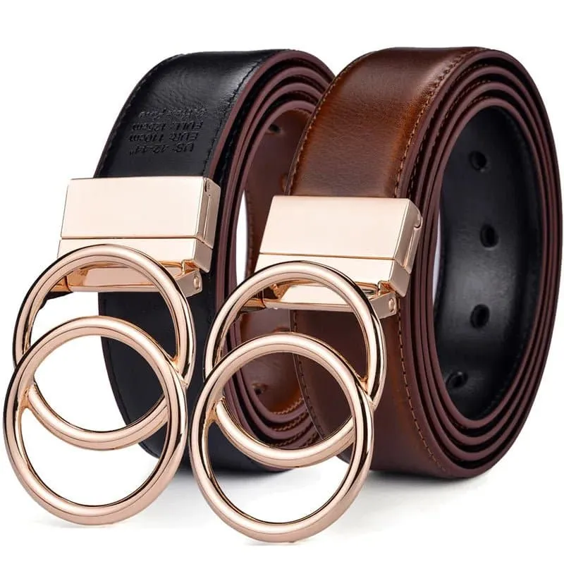 Leather Reversible Belt: Elegant Two-in-One Accessory for Women