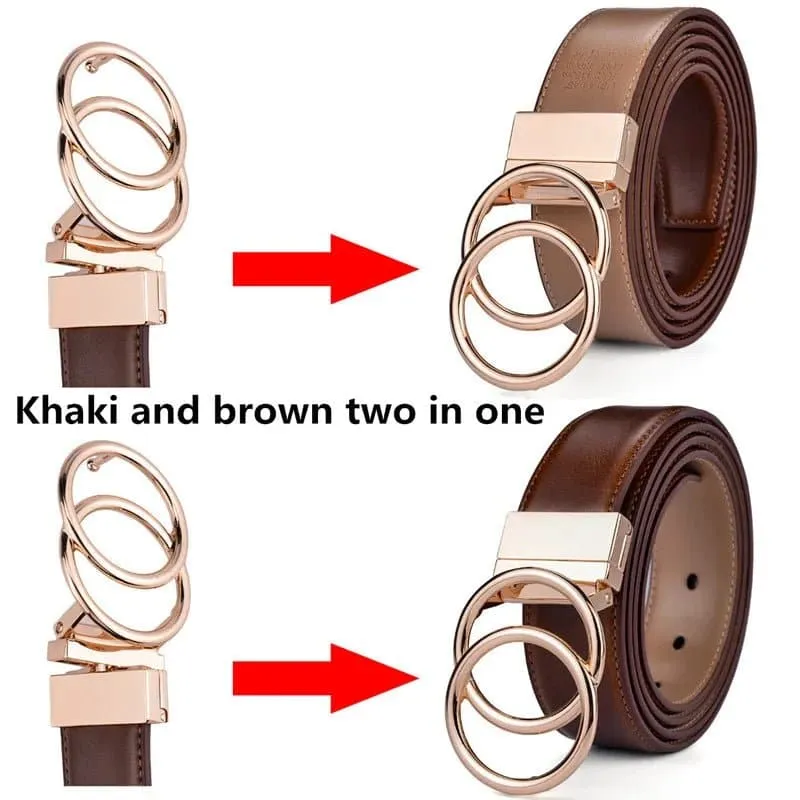 Leather Reversible Belt: Elegant Two-in-One Accessory for Women