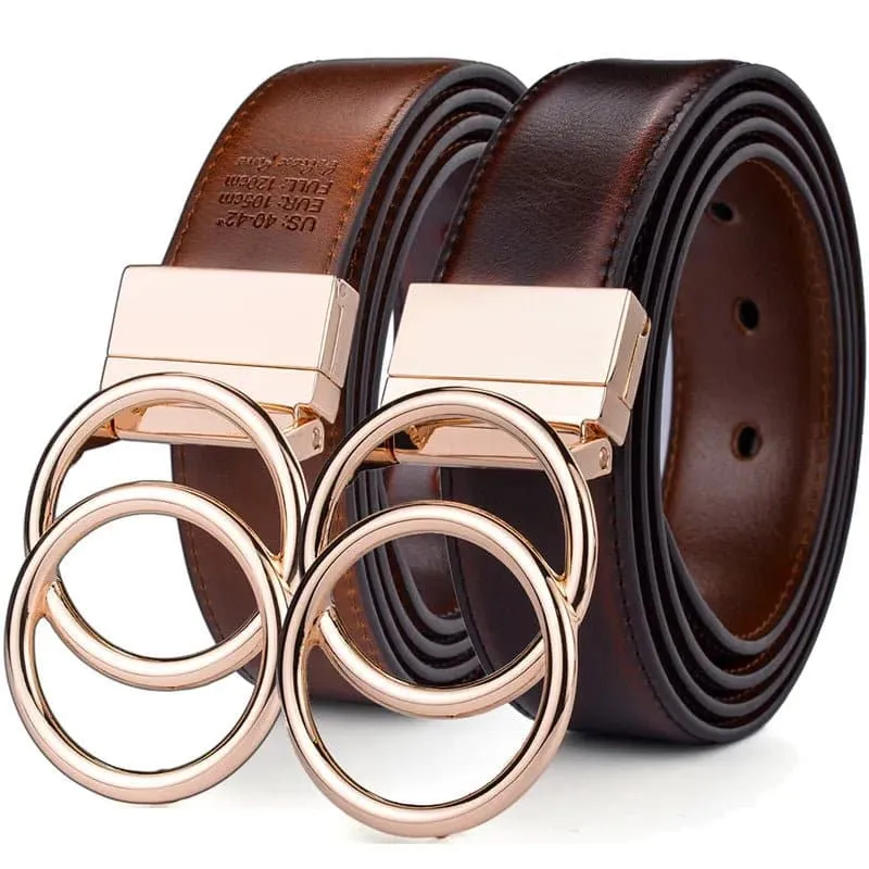 Leather Reversible Belt: Elegant Two-in-One Accessory for Women
