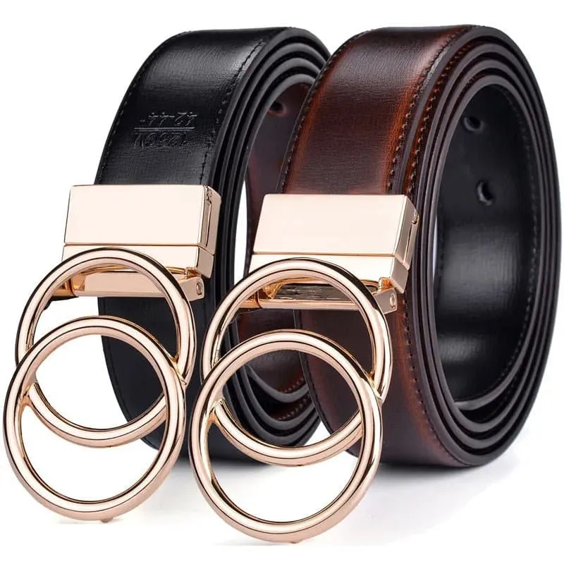 Leather Reversible Belt: Elegant Two-in-One Accessory for Women