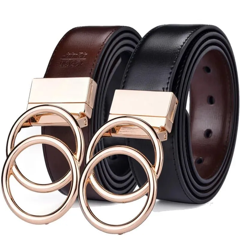 Leather Reversible Belt: Elegant Two-in-One Accessory for Women