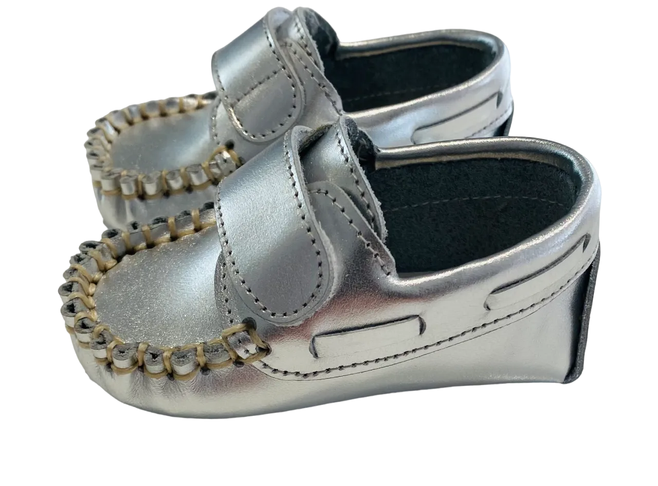 Leon Leather Pram Shoes - Matt Silver