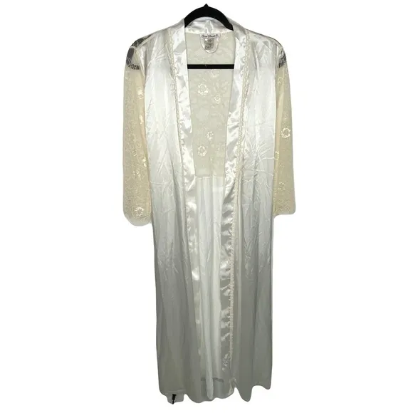Linea Donatella Ivory Lace-Back Long Wrap Robe Lingerie Women’s Size S/M