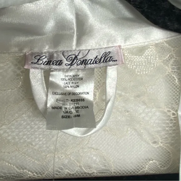 Linea Donatella Ivory Lace-Back Long Wrap Robe Lingerie Women’s Size S/M