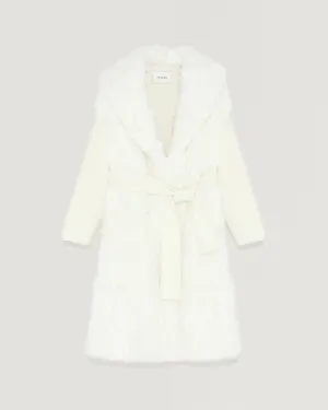 Long cardigan coat in knit and lambskin