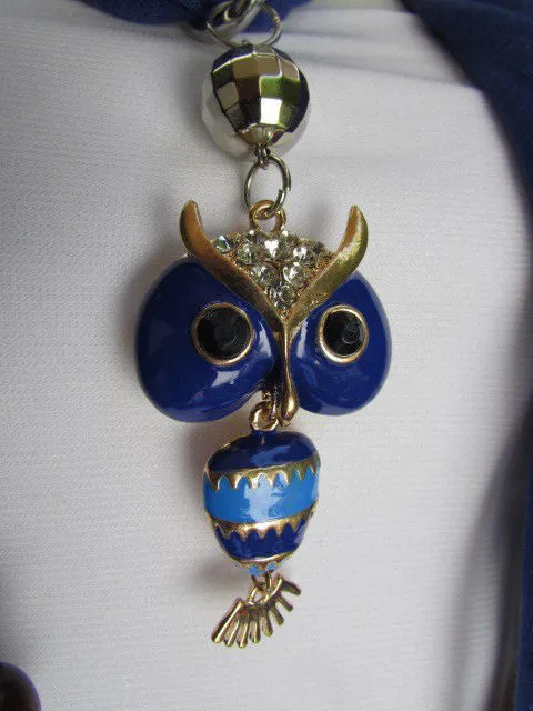 Long Fringed Scarf with Multicolored Beads & Owl Pendant