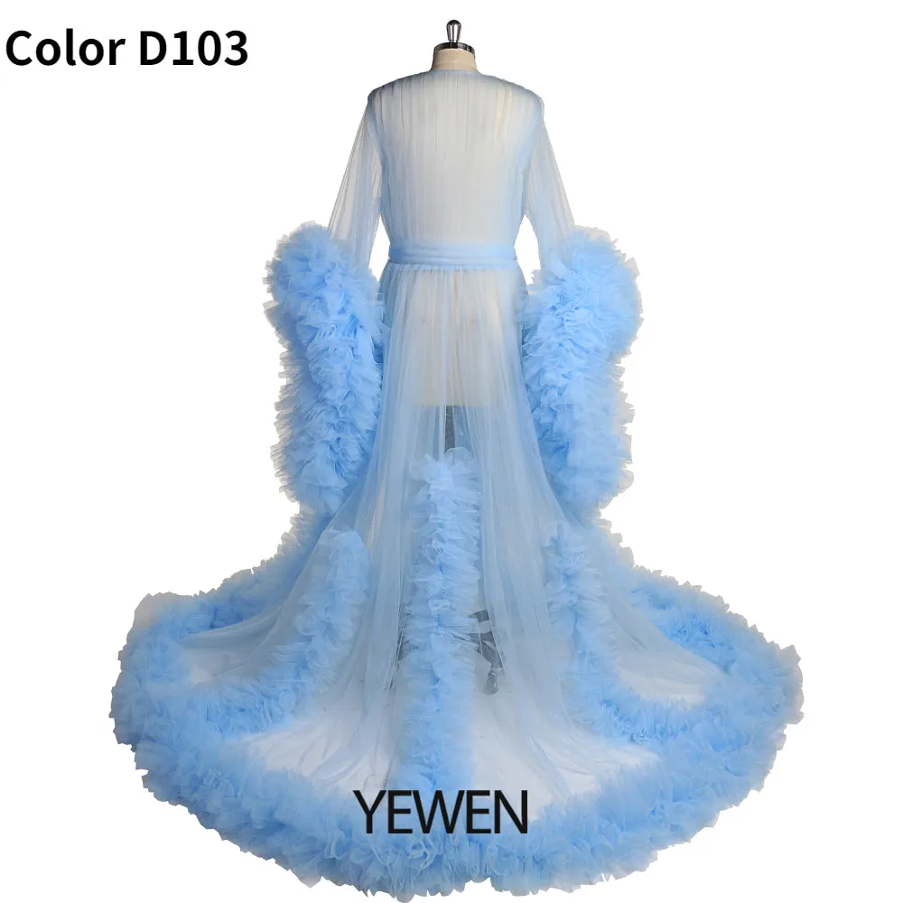 Long Sleeve Wedding Dress Elegant Ruffled See Through Maxi Maternity Dress