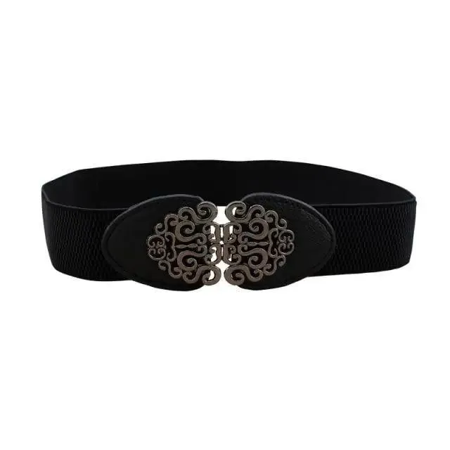 Luxury Black Elastic Women Belt Unique Belt Stretch Waistband Stylish Women Vintage Waist Belts
