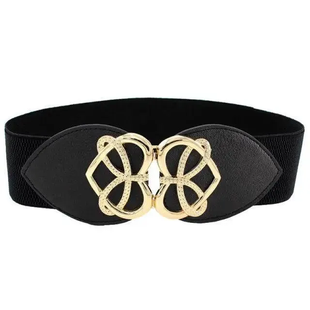 Luxury Black Elastic Women Belt Unique Belt Stretch Waistband Stylish Women Vintage Waist Belts