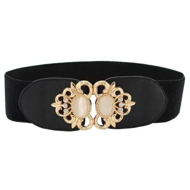 Luxury Black Elastic Women Belt Unique Belt Stretch Waistband Stylish Women Vintage Waist Belts