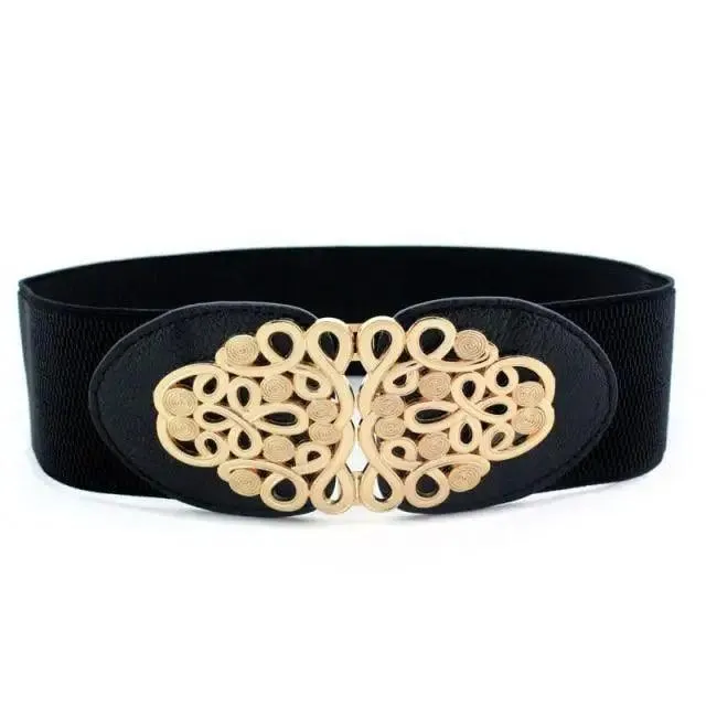 Luxury Black Elastic Women Belt Unique Belt Stretch Waistband Stylish Women Vintage Waist Belts