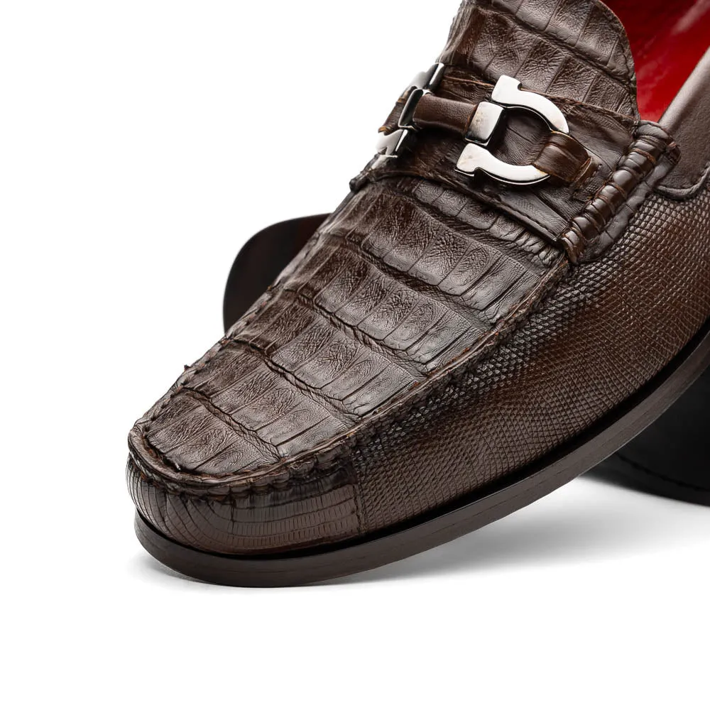 Marco Di Milano Adro Brown Caiman Crocodile/Lizard Bit Loafers