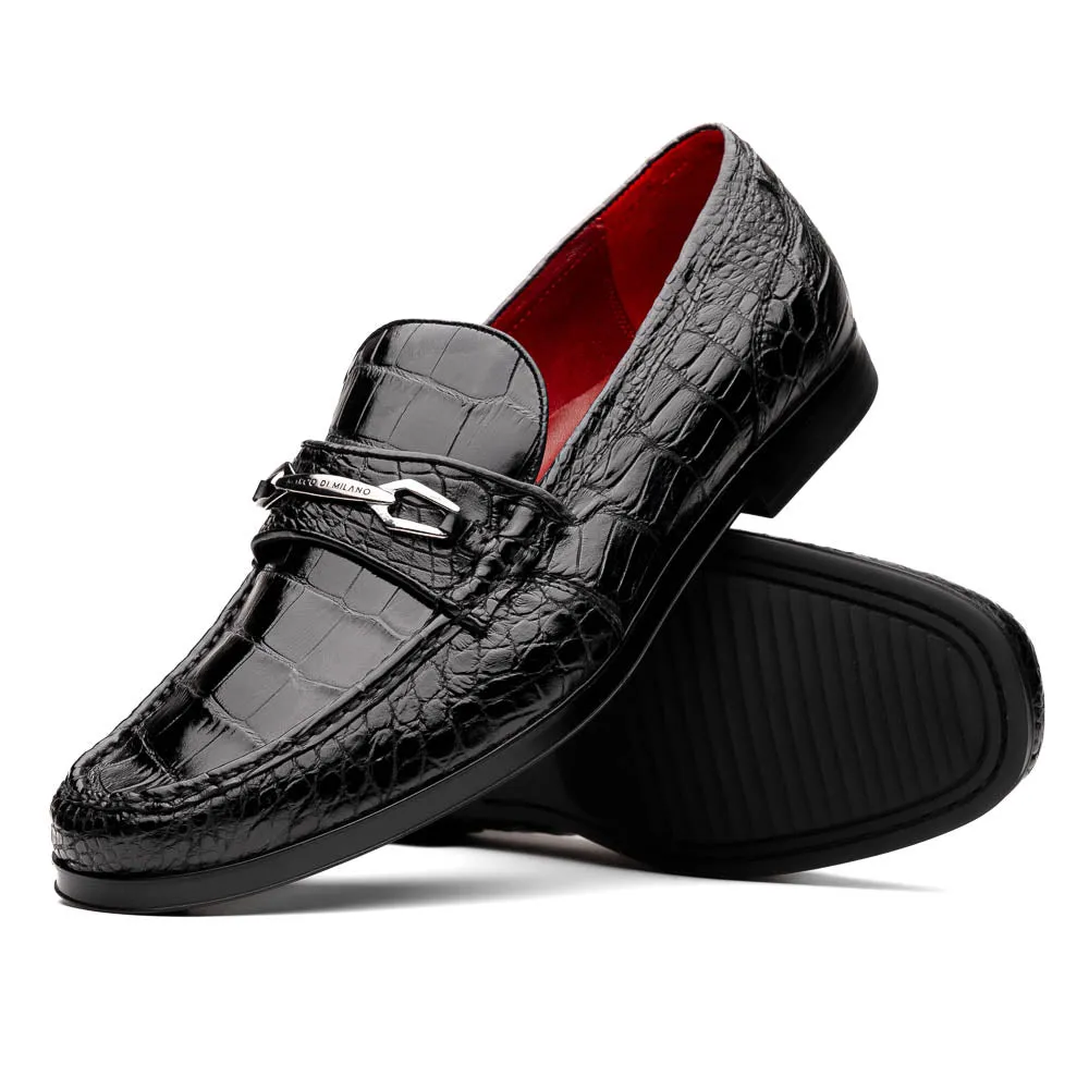 Marco Di Milano Hugo Black Alligator Bit Loafers