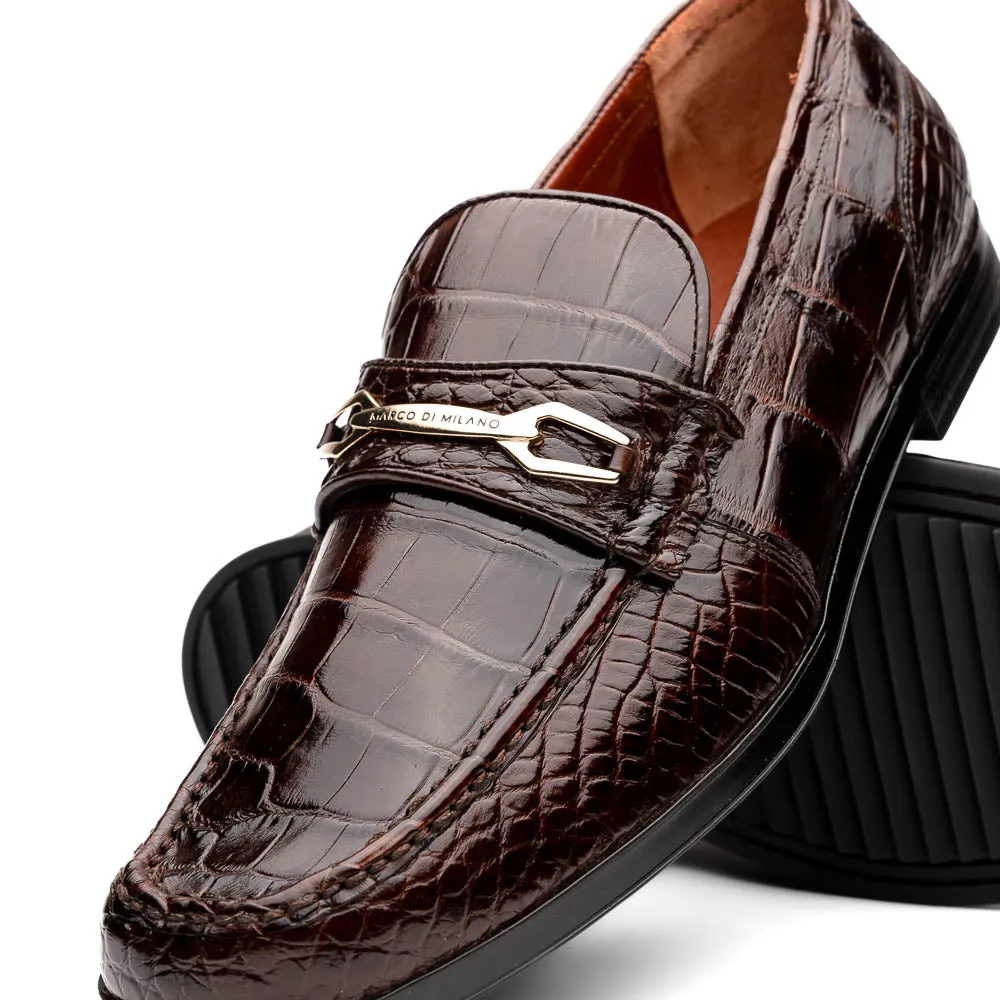 Marco Di Milano Hugo Brown Alligator Bit Loafers