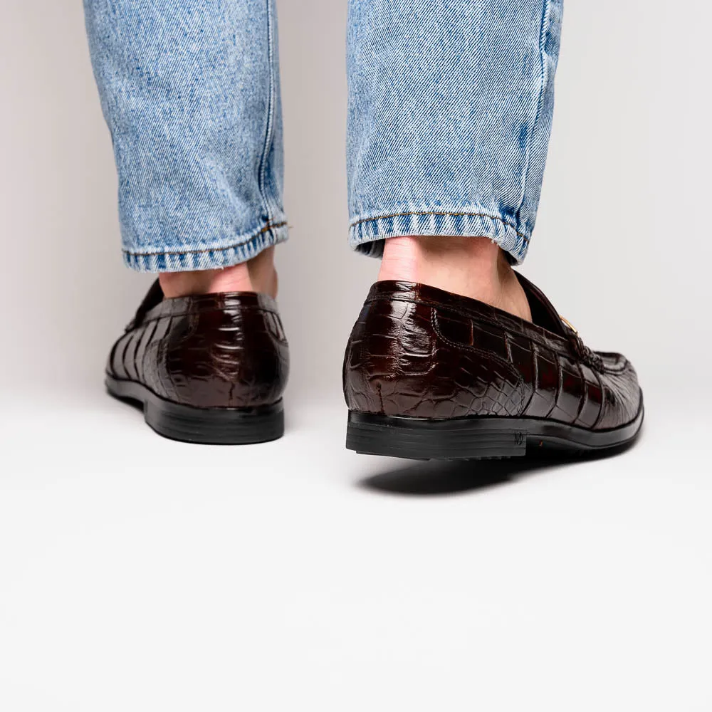 Marco Di Milano Hugo Brown Alligator Bit Loafers