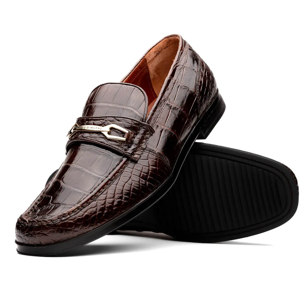 Marco Di Milano Hugo Brown Alligator Bit Loafers