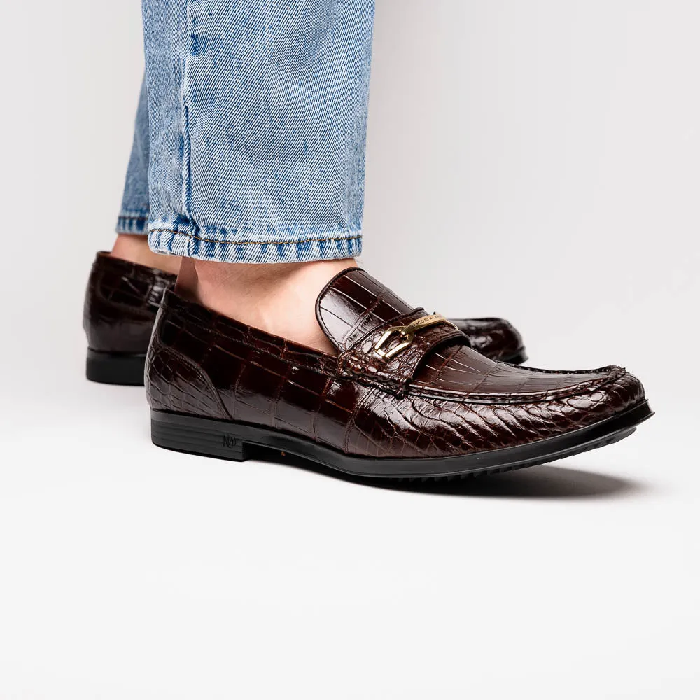 Marco Di Milano Hugo Brown Alligator Bit Loafers