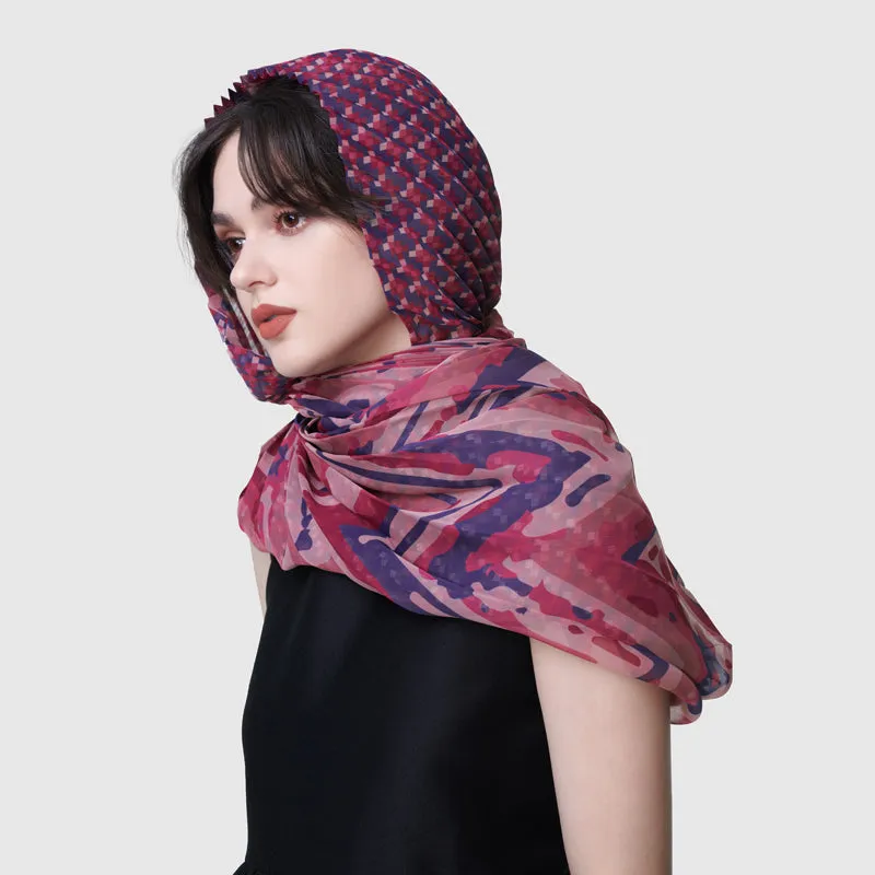 Mauve Chevron Cinch-Pleated Scarf