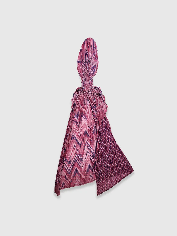 Mauve Chevron Cinch-Pleated Scarf