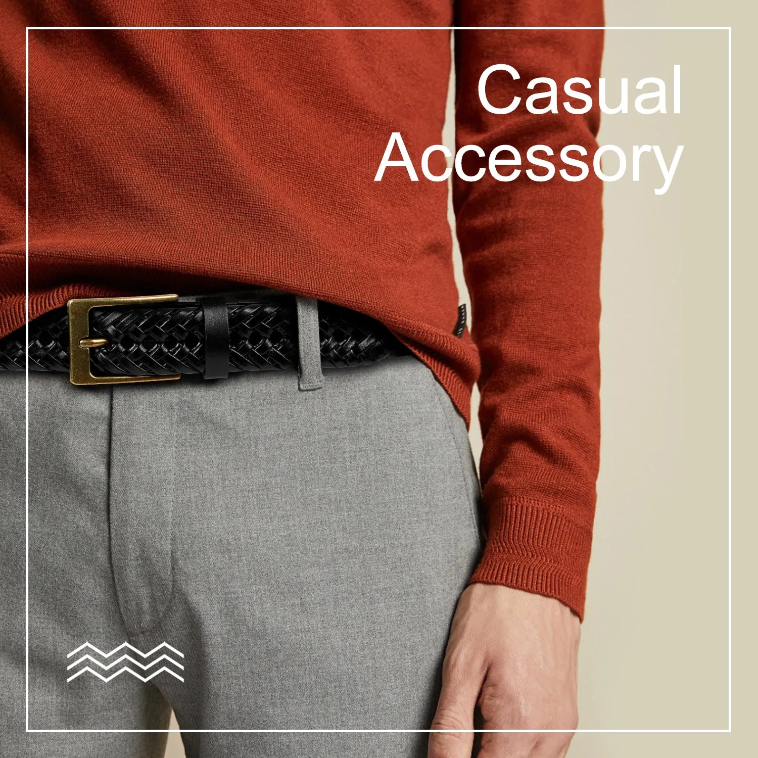 Men's Braided Leather Belt, Braided Woven Belt for Men Casual Jeans with Solid Strap Single Prong Buckle by JASGOOD