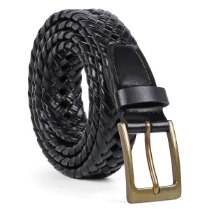 Men's Braided Leather Belt, Braided Woven Belt for Men Casual Jeans with Solid Strap Single Prong Buckle by JASGOOD