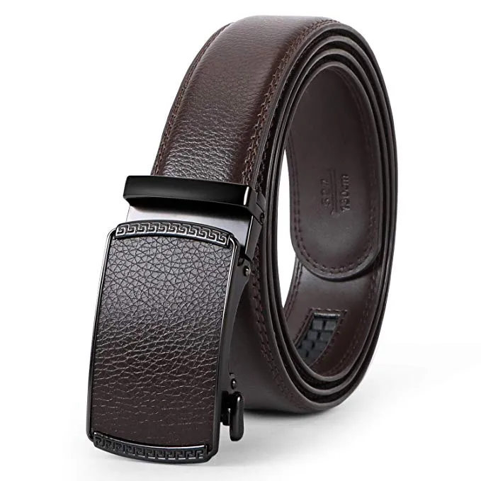Men's Leather Belt, Ratchet Dress Belt with Automatic Buckle in Gift Box by JASGOOD