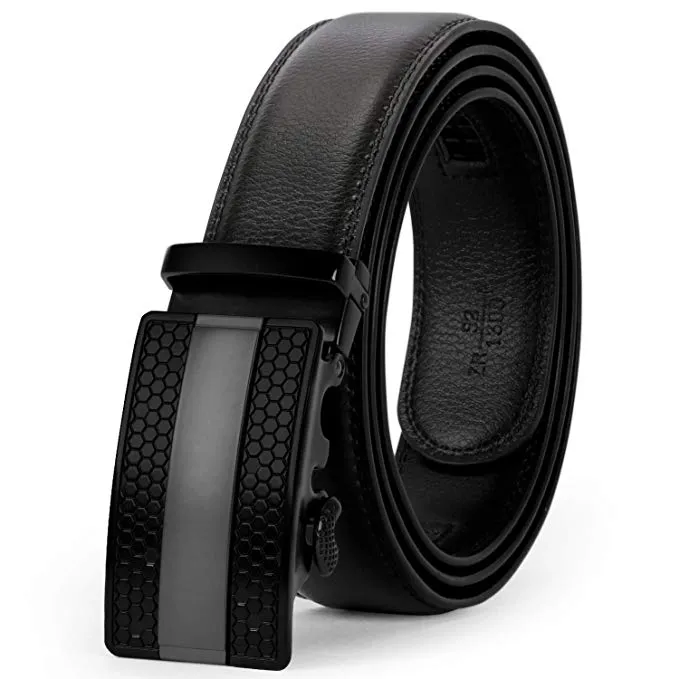 Men's Leather Belt, Ratchet Dress Belt with Automatic Buckle in Gift Box by JASGOOD