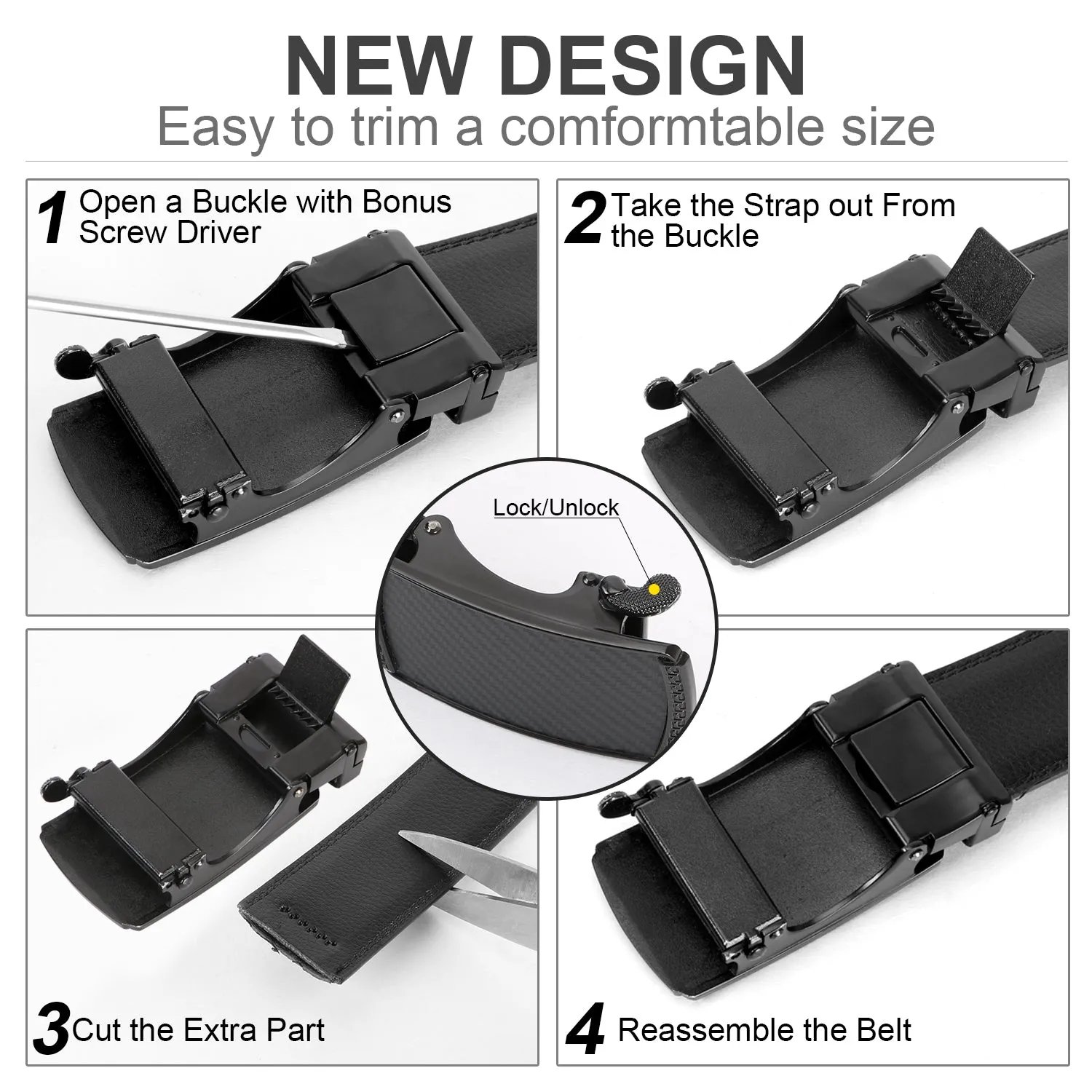 Men's Leather Belt, Ratchet Dress Belt with Automatic Buckle in Gift Box by JASGOOD