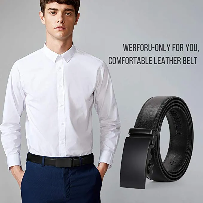 Men's Leather Belt, Ratchet Dress Belt with Automatic Buckle in Gift Box by JASGOOD