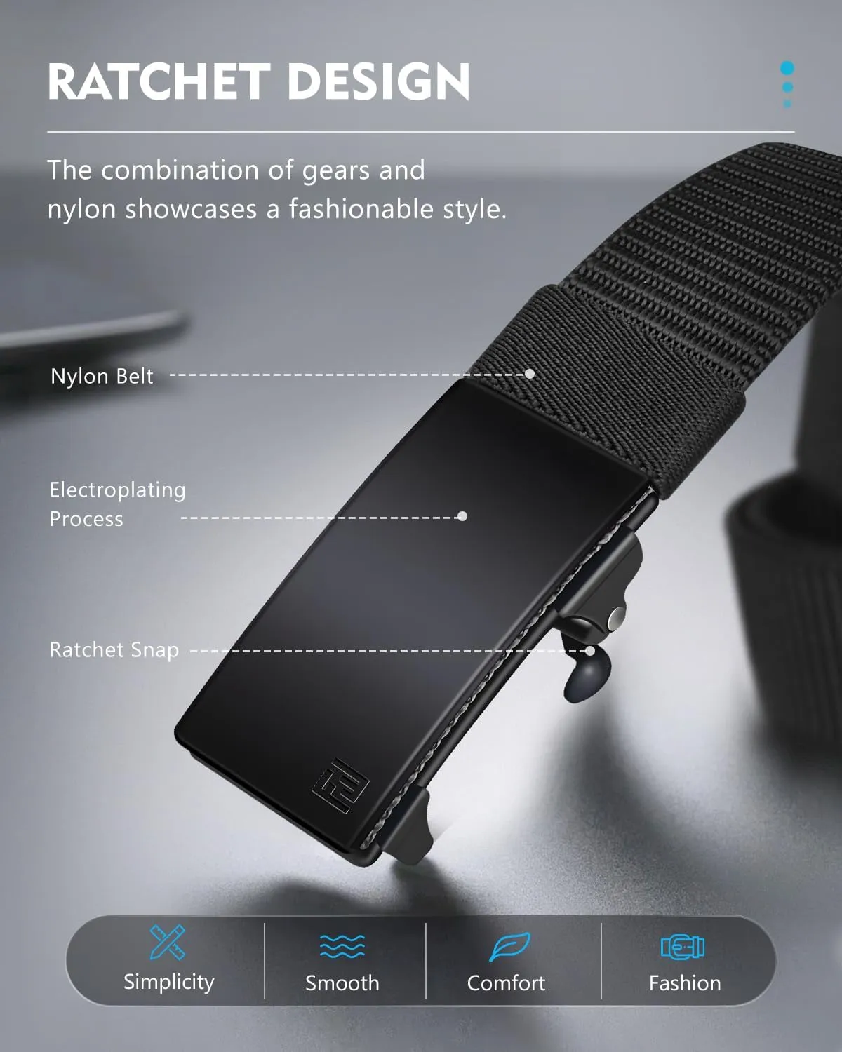 Men's Nylon Automatic Buckle Ratchet Belt 1.25 inch